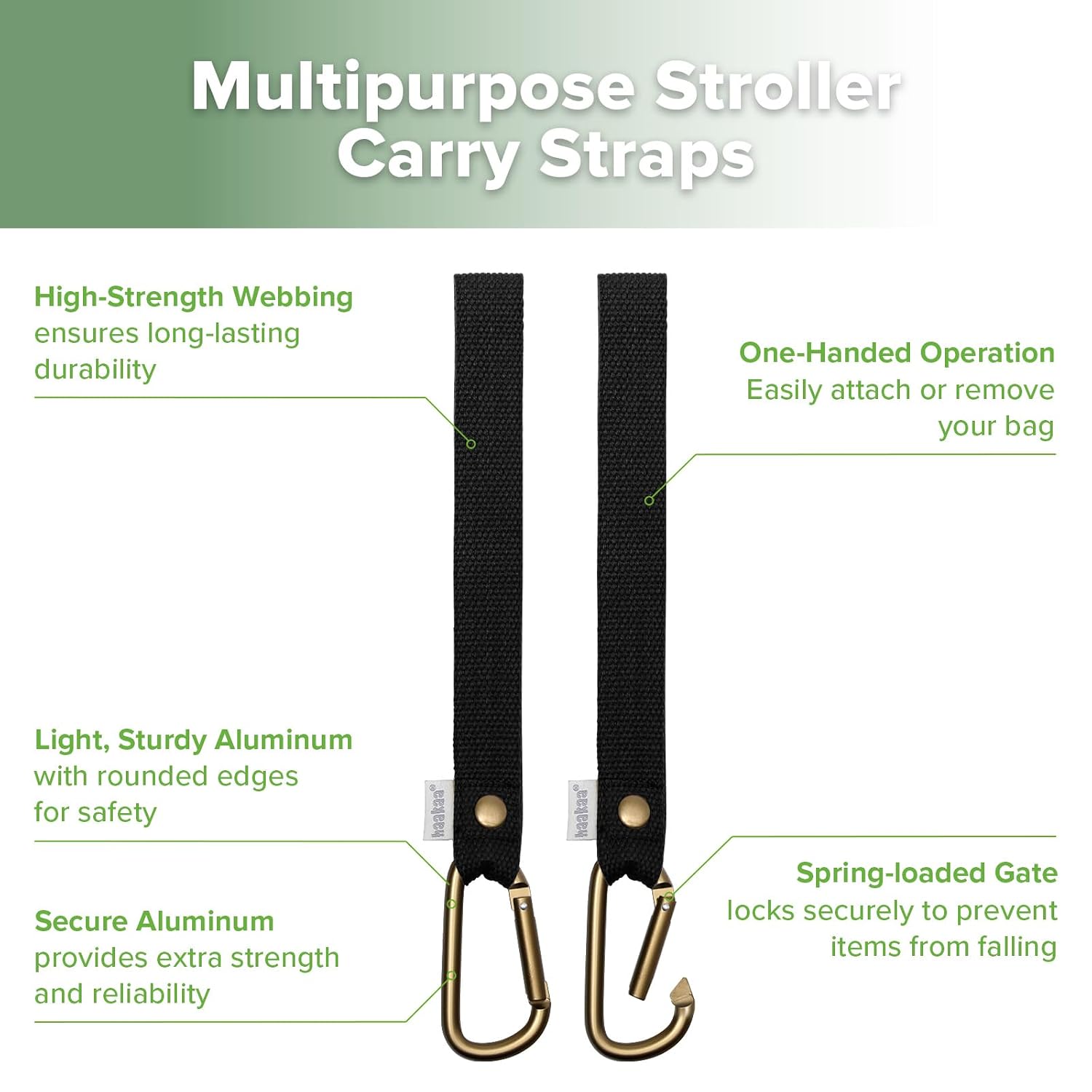 haakaa Baby Stroller Hooks for Bags, Black(2 Pack)- Simple to Use, Non-Slip