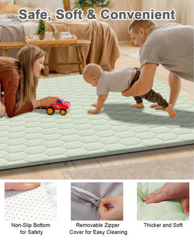 TINYHARBO Premium Foam Baby Play Mat 50" x 50" with Removable Cover, Extra Thick Padding Playpen Mat, Non-Slip Floor Mat, Stylish & Easy to Clean for Crawling Baby, Infants & Toddlers, Green