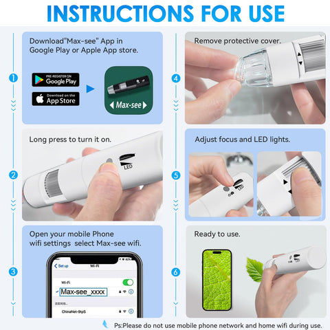 Wireless Digital Microscope, Skybasic 50X-1000X Magnification WiFi Pocket Handheld Microscopes with Stand HD USB Microscope Camera Compatible with iPhone Android iPad Windows Mac Computer (White)