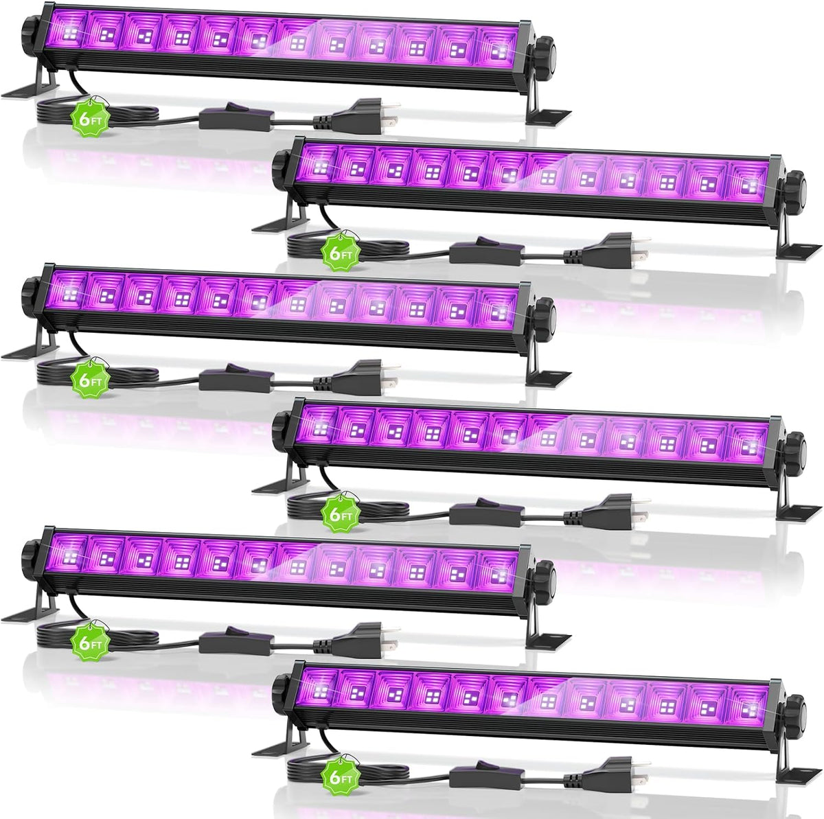 6 Pack 42W LED Black Light Bar, Glow Party Supplies, Halloween Blacklight