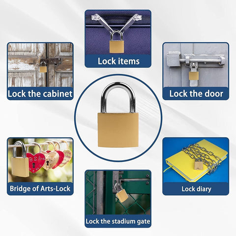 XFJSAK 4 Pcs Small Keyed Padlocks, 32mm, Gold, Compact, D Shape, Hardened Alloy, Securing Luggage, Gym Lockers