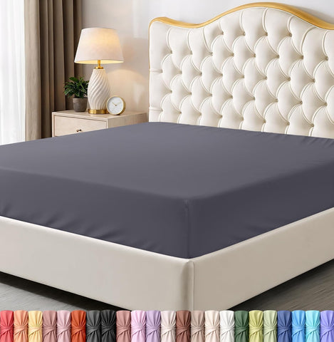 Queen Fitted Sheet, Ultra Soft Fits Up to 15 Inch Deep Pocket, Grey