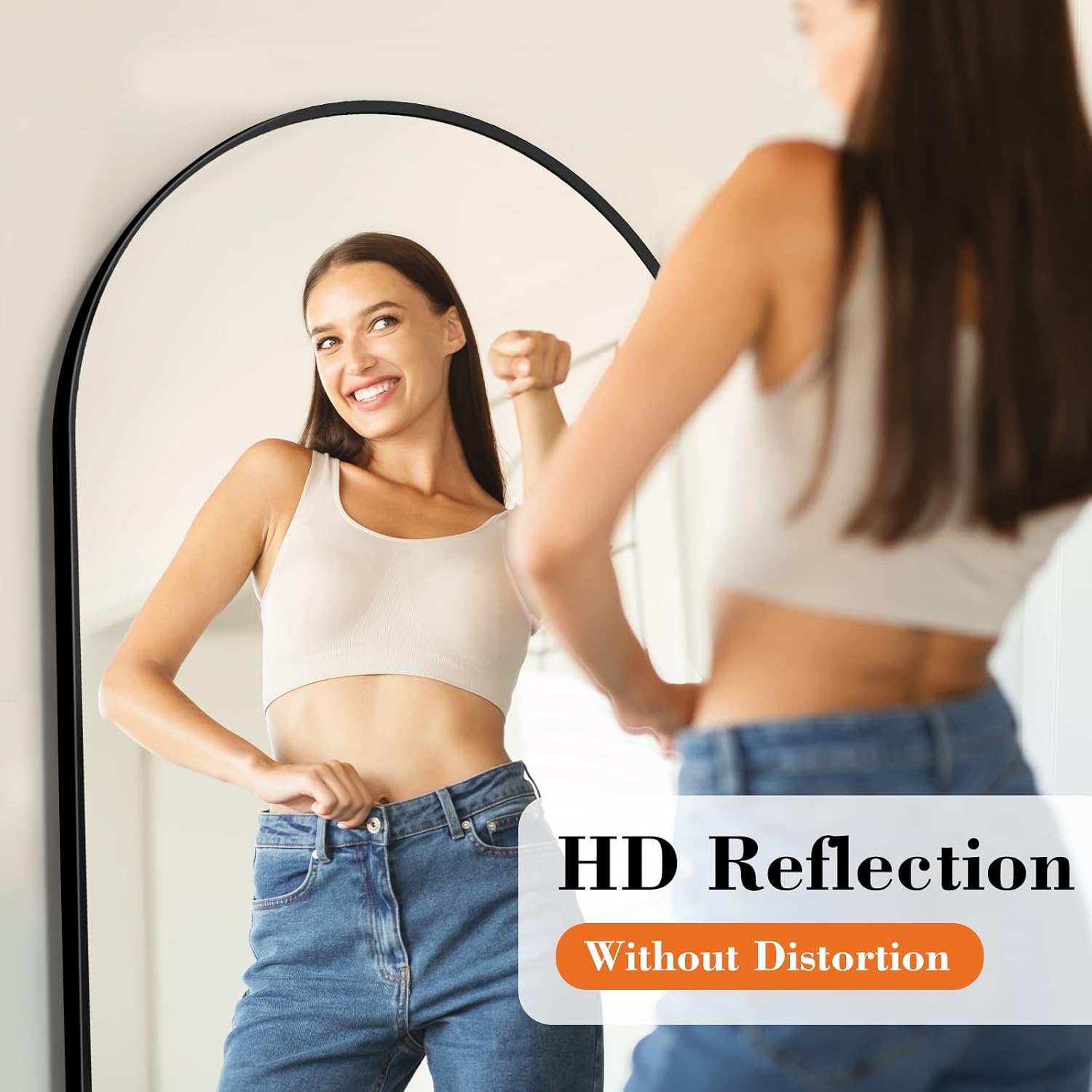 Arched Full Length Floor Mirror 56"x15", Body Standing Mirror