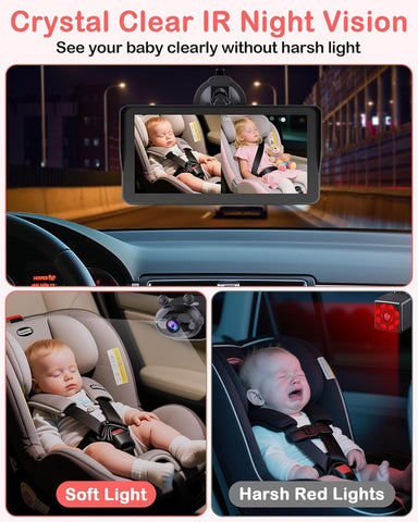 Dual Baby Car Camera HD 1080P: 6.9" Split-Screen Monitor for 2 Kids & Twins