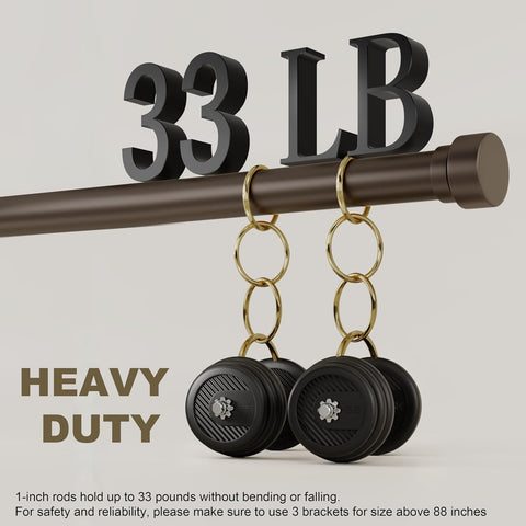 PORTRES Brown Heavy Duty Curtain Rods for Windows 66 to 120 Inches Adjustable Length 1" Diameter Curtain Rod with Modern Decorative Finials for Outdoor Farmhouse Bedroom Kitchen Living Room