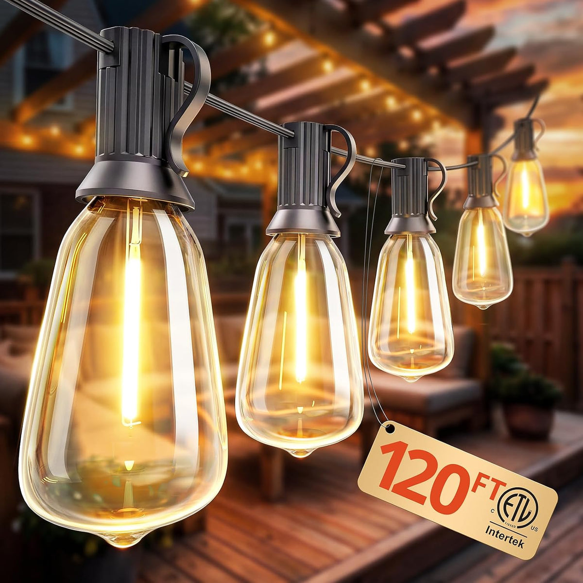 Outdoor String Lights,120FT Outdoor Party Light with 58 Edison Lights Bulb