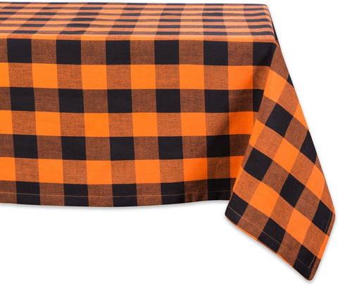 DII Buffalo Check Collection, Classic Farmhouse Tablecloth, 60 x 84, Orange & Black