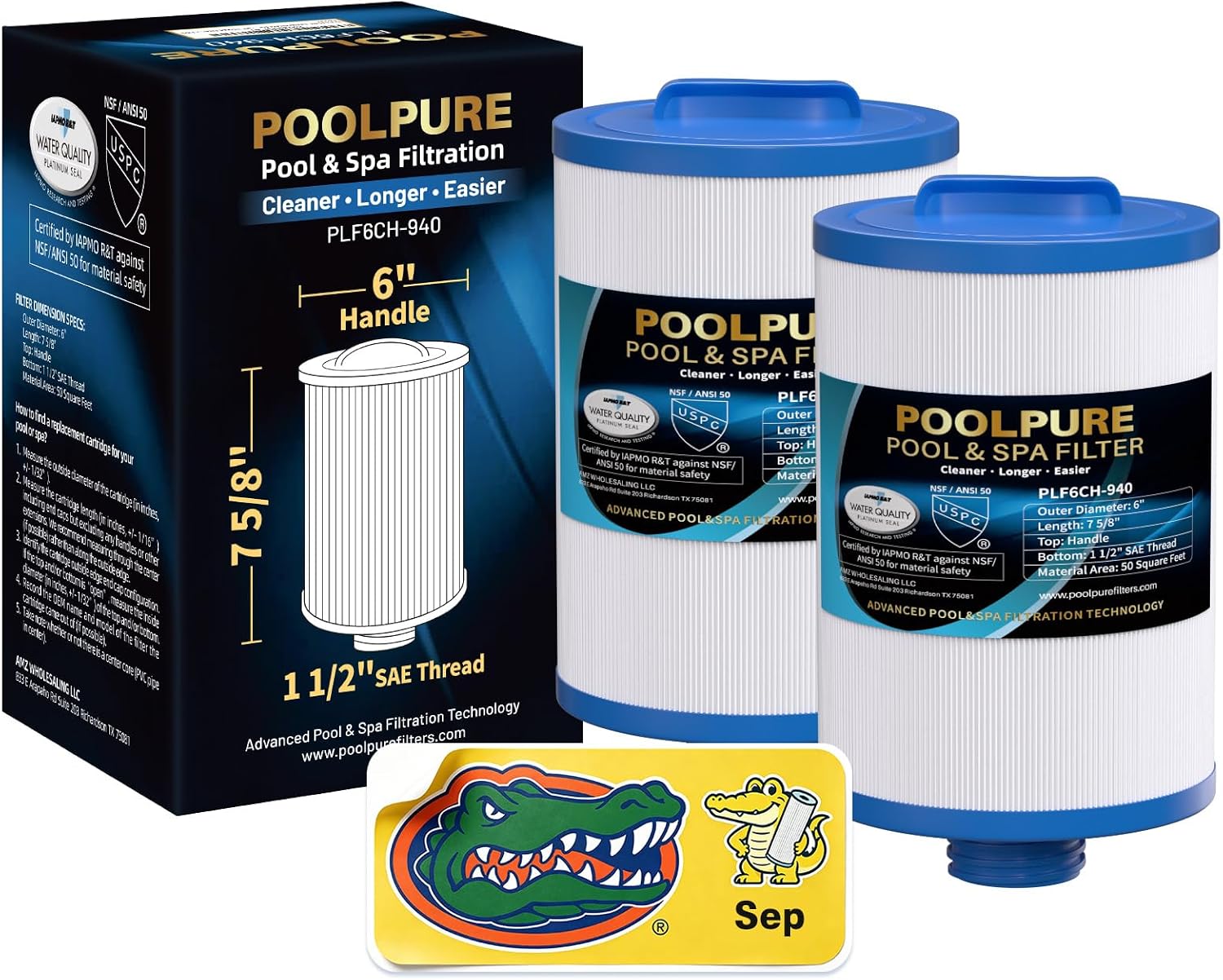 POOLPURE 6CH-940 Spa Filter Replaces PWW50P3(1 1/2" Coarse Thread), 2 Pack