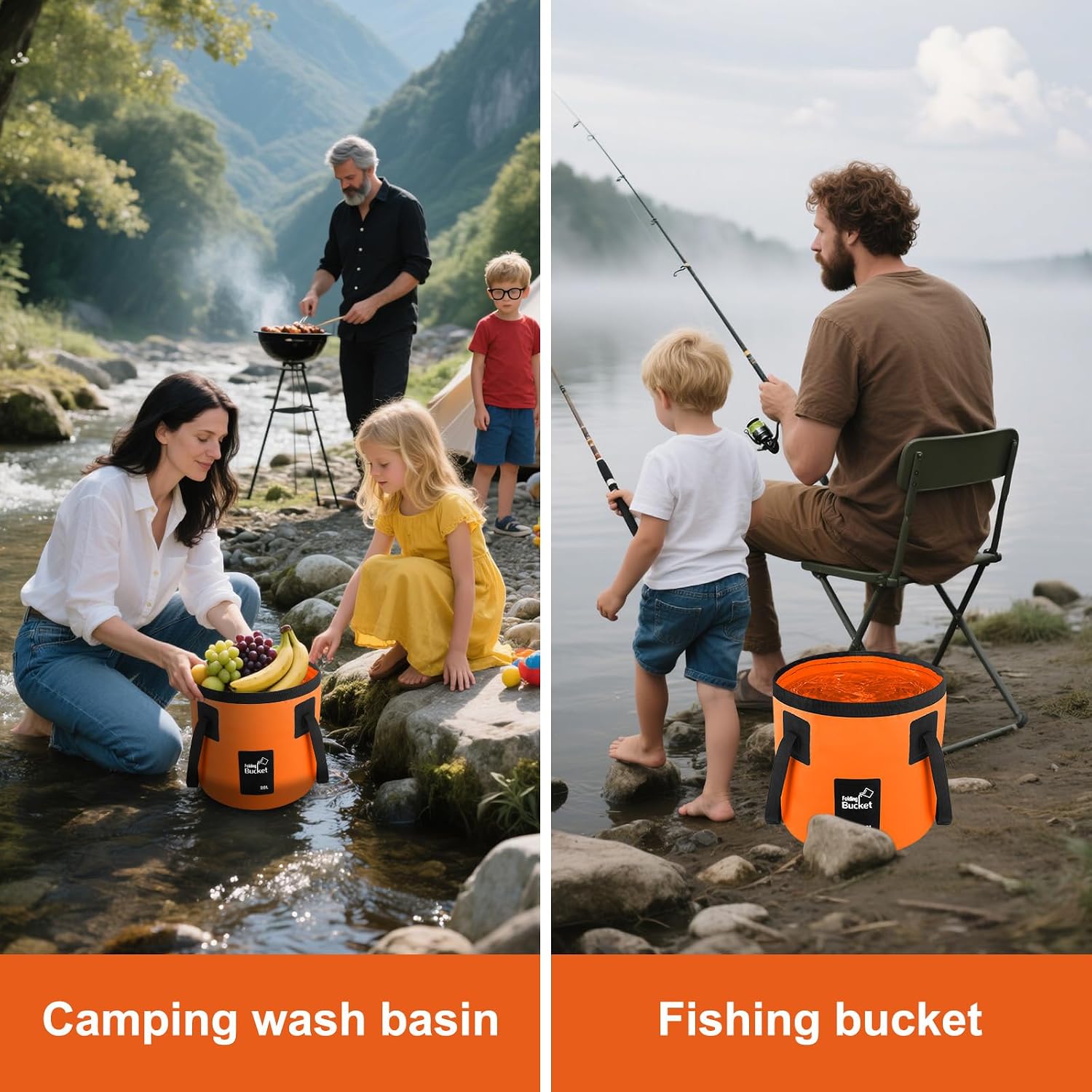 5 Gallon Bucket for Cleaning, Collapsible Mop Bucket Wash Basin Foldable Car Wash Buckets for Fishing Shower Travel, Portable Water Storage Containers for Household RV Essentials and Beach Supplies