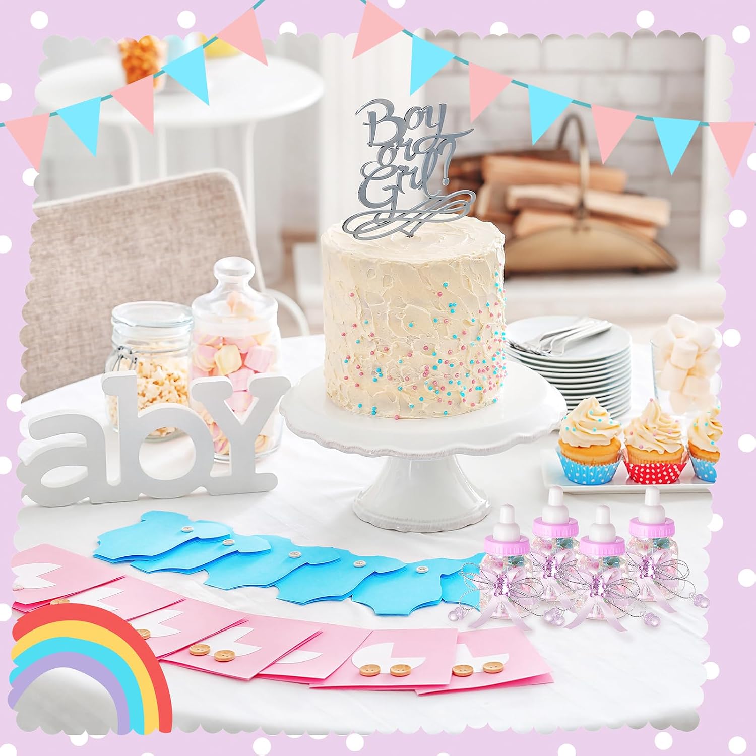Nuenen 48 Pcs Baby Shower Milk Bottles with Ribbon Plastic Bear Candy Bottles Baby Shower Favors Gender Reveal Wedding Birthday Party Decorations (Purple)