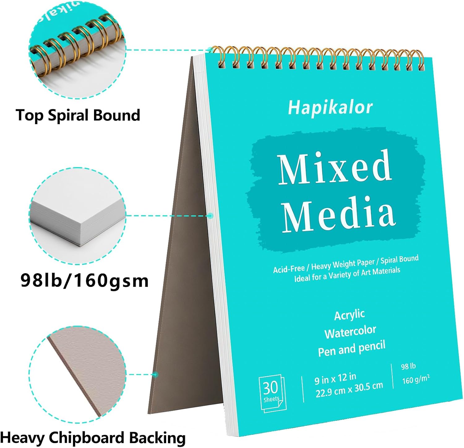 Mixed Media Sketchbook 9"x12" Multimedia Sketchbook, 30 Sheets Sketch Book