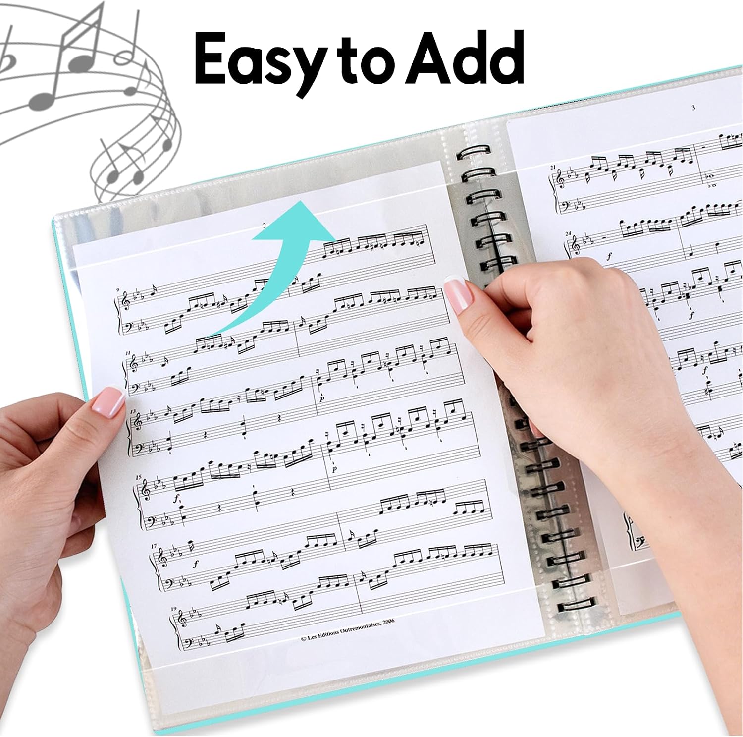 Sheet Music Folder 1 Pack, 40 Sleeves Hold 80 Pages, Easy to Annotate Pages, Music Binder with Spiral Binding that Stays Open and Lays Flat, Includes Label (Blue)