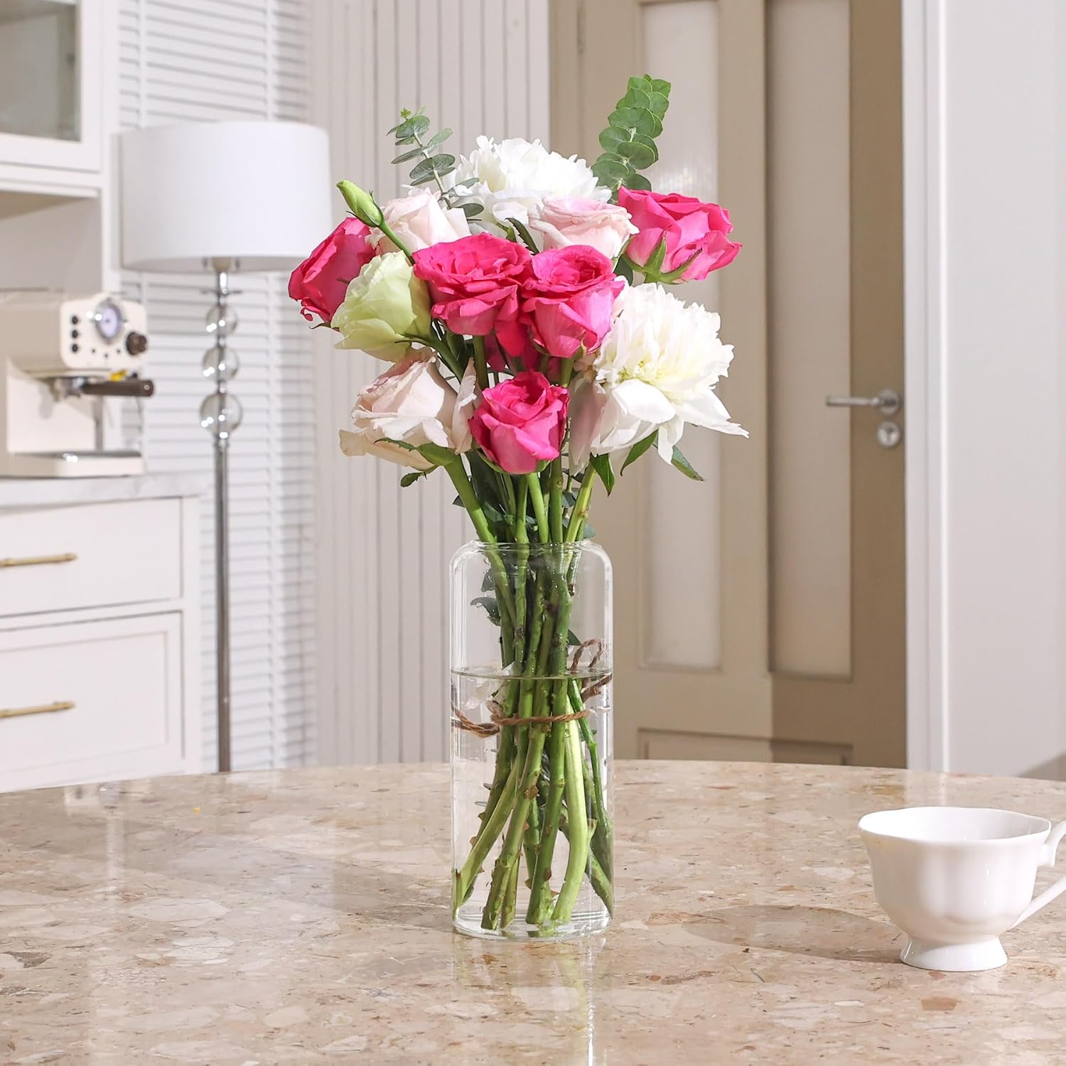 ComSaf Glass Flower Vase 8 Inch Tall, Clear Bud Vase for Centerpieces