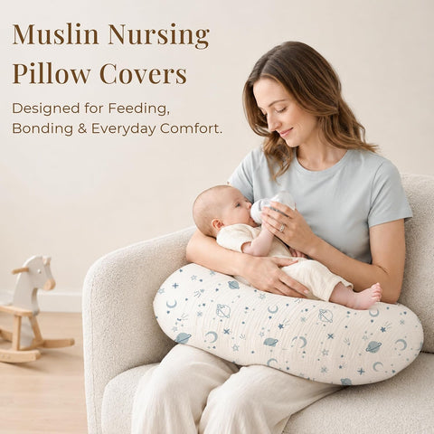 Konssy 2-Pack Muslin Nursing Pillow Covers, Star Soft Slipcover for Baby