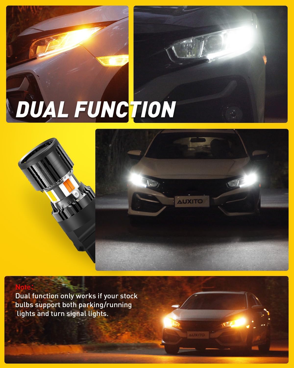 AUXITO Latest CANBUS 3157 Switchback LED Bulbs 3057 3457 4157 Dual Color Amber/White Anti Hyper Flash Built-in Resistor Error Free Turn Signal Lights and DRL/Parking Lights, Pack of 2