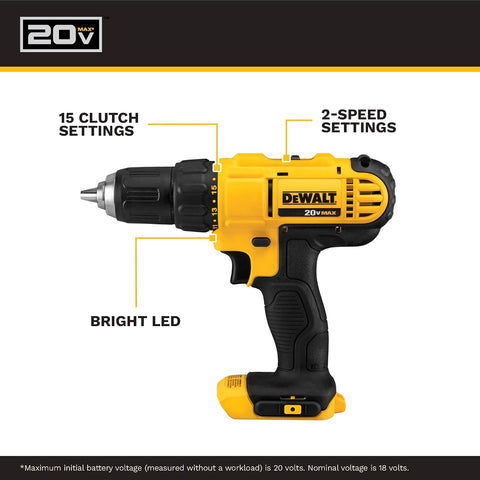 DEWALT 20V MAX Cordless Drill and Impact Driver, Power Tool Combo Kit , Includes 2 Batteries, Charger and Bag (DCK240C2)