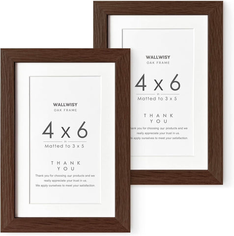4x6 Picture Frame, Solid Oak Wood 4x6 Picture Frames with Mat to 3x5
