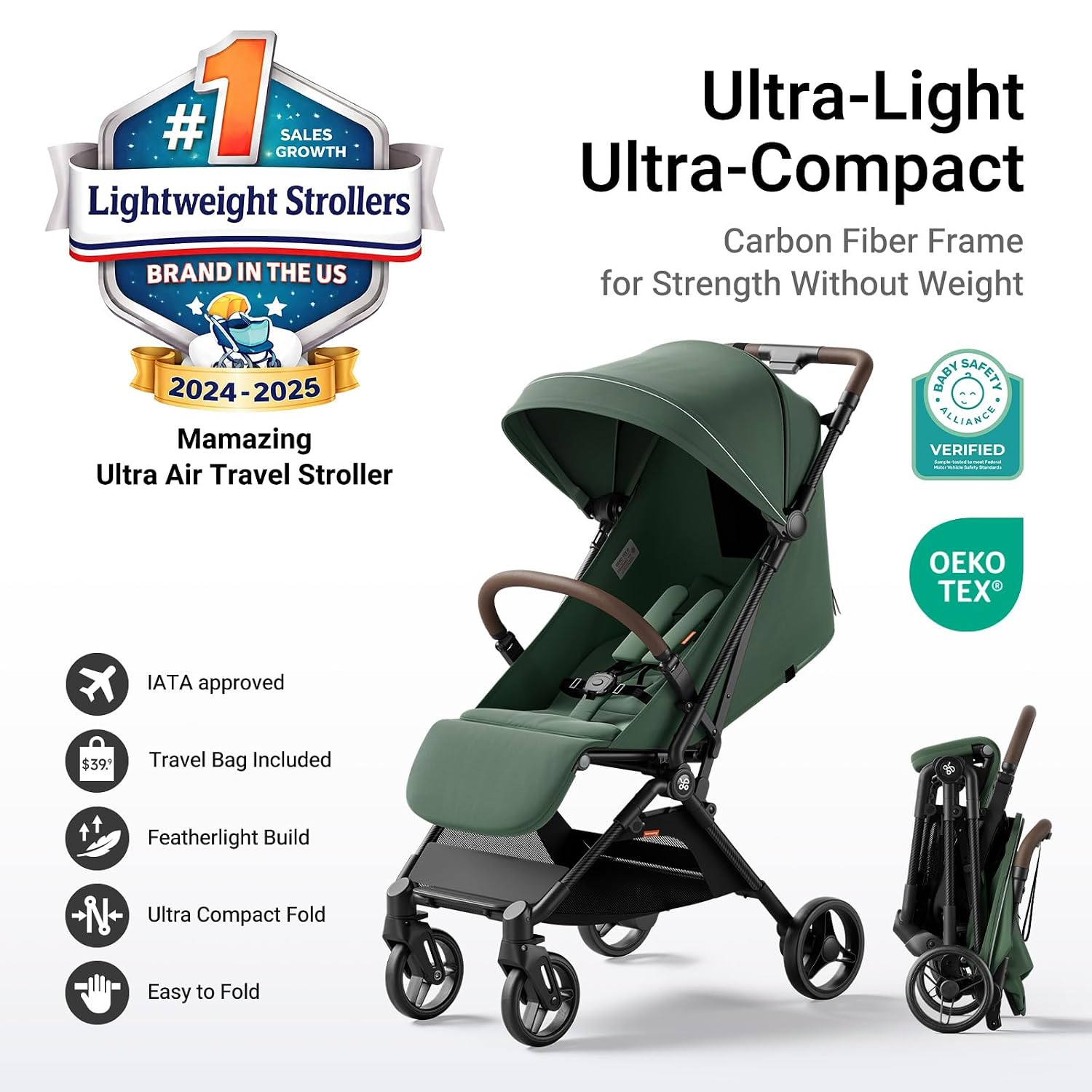Mamazing Ultra Air Lightweight Baby Travel Stroller with Carbon Fiber Frame