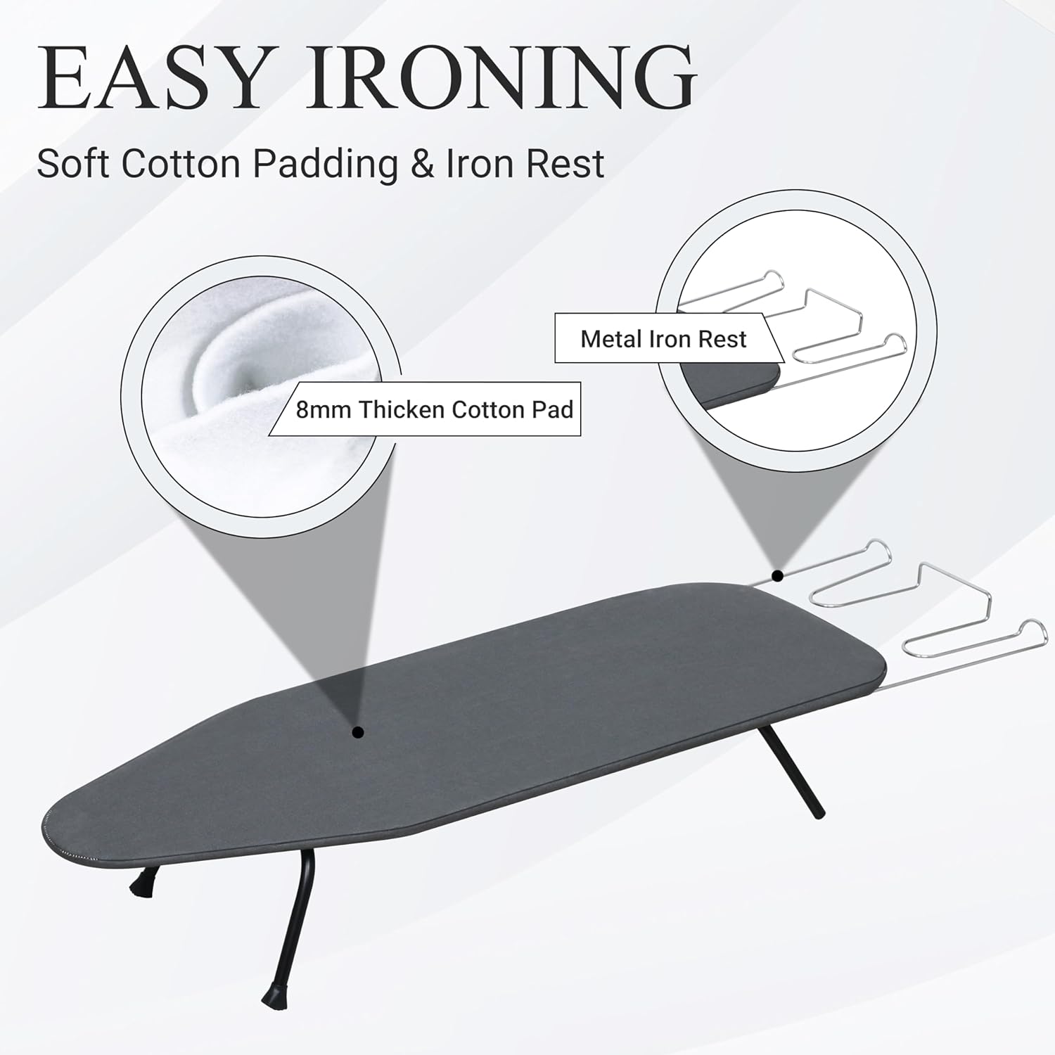 ZOES HOMEWARE Metal Mesh Panel Tabletop Ironing Board | Foldable Iron Board | Heavy Duty Small Iron Board with Heat Resistant Cover and 100% Cotton 8mm Thicken Pad | 31.5"x11.8"x6.2"