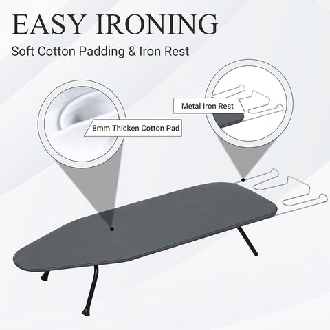 ZOES HOMEWARE Metal Mesh Panel Tabletop Ironing Board | Foldable Iron Board | Heavy Duty Small Iron Board with Heat Resistant Cover and 100% Cotton 8mm Thicken Pad | 31.5"x11.8"x6.2"