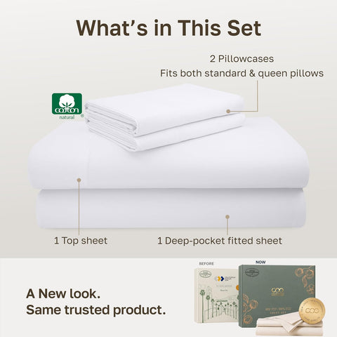 California Design Den Luxury 600 Thread Count Queen Sheets Set,Bright White