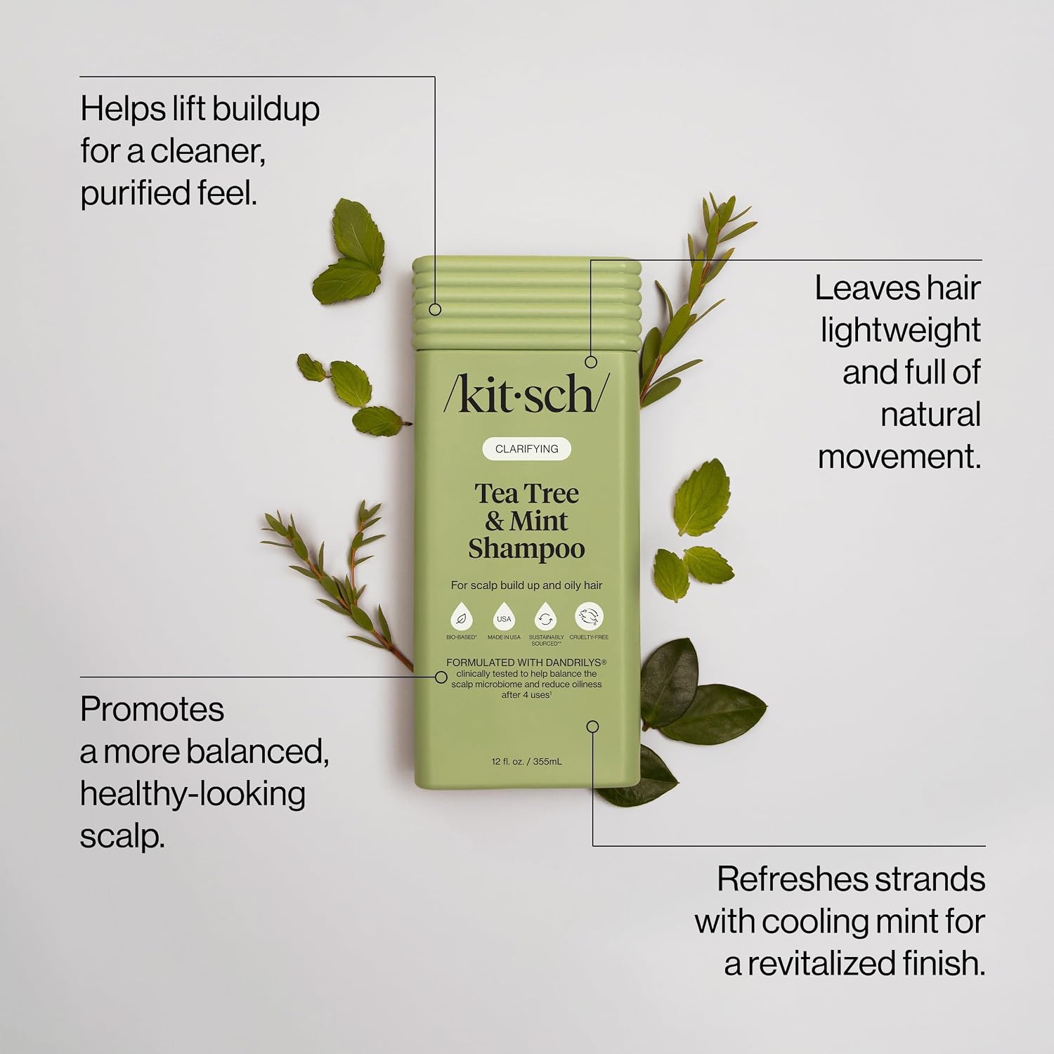 Kitsch Tea Tree & Mint Shampoo for Women & Men – Made in USA – 12.3 oz