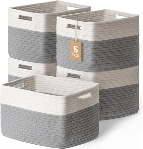 5 Pack Woven Storage Baskets, Decorative Storage Bins for Organizing