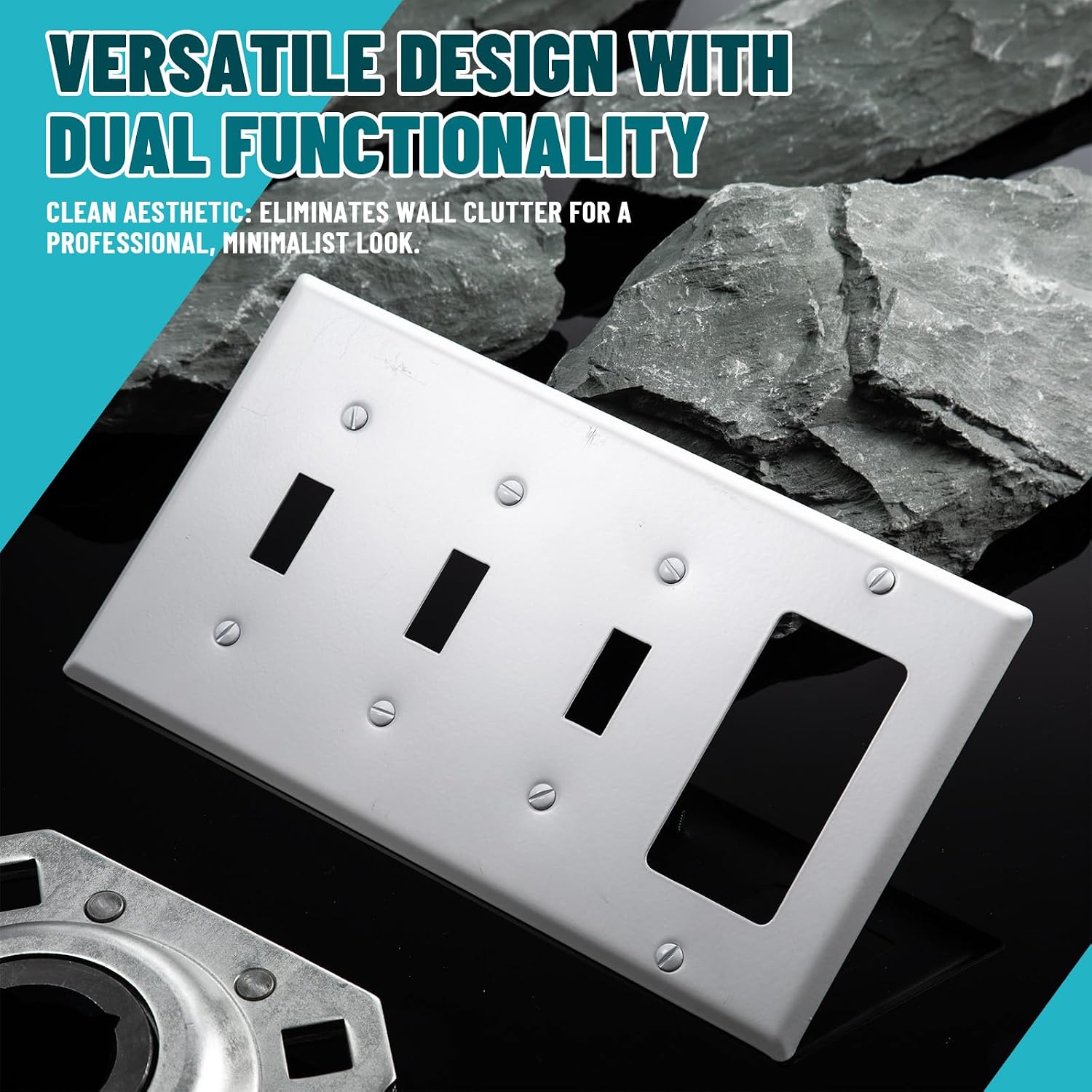 Kingdder 1 Pcs 4gang Wall Plate, 3-toggle/1-decorator, Stainless Steel