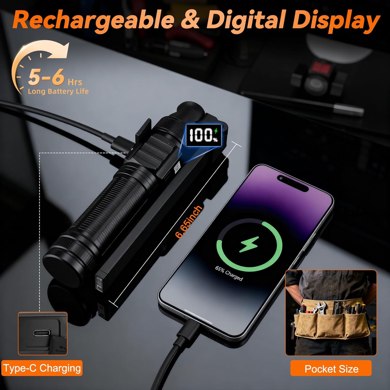 2Pack Magnetic Rechargeable LED Work Light/Flashlight for Mechanics