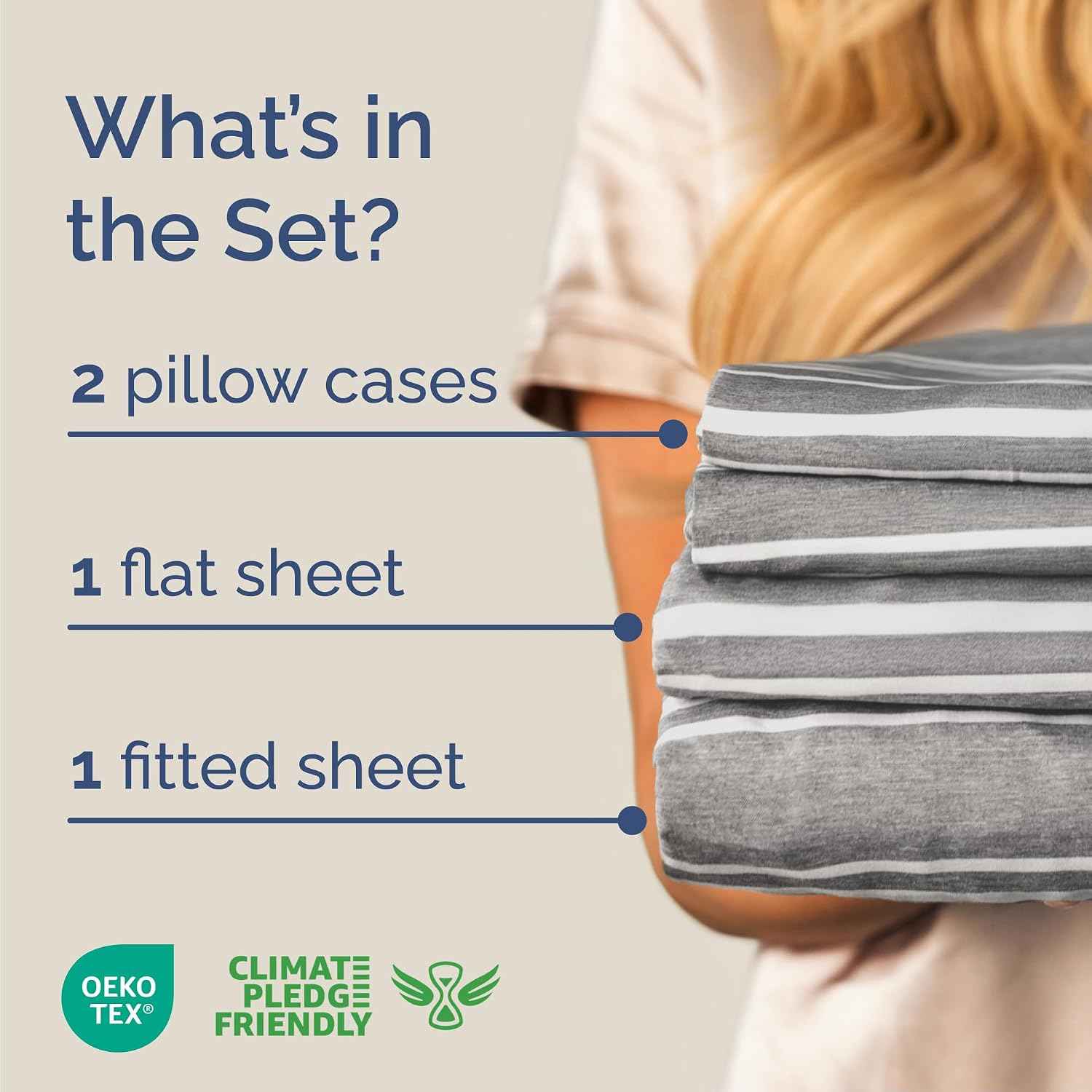 Cal King Size 4 Piece Sheet Set - Comfy Breathable & Cooling - Grey Stripes