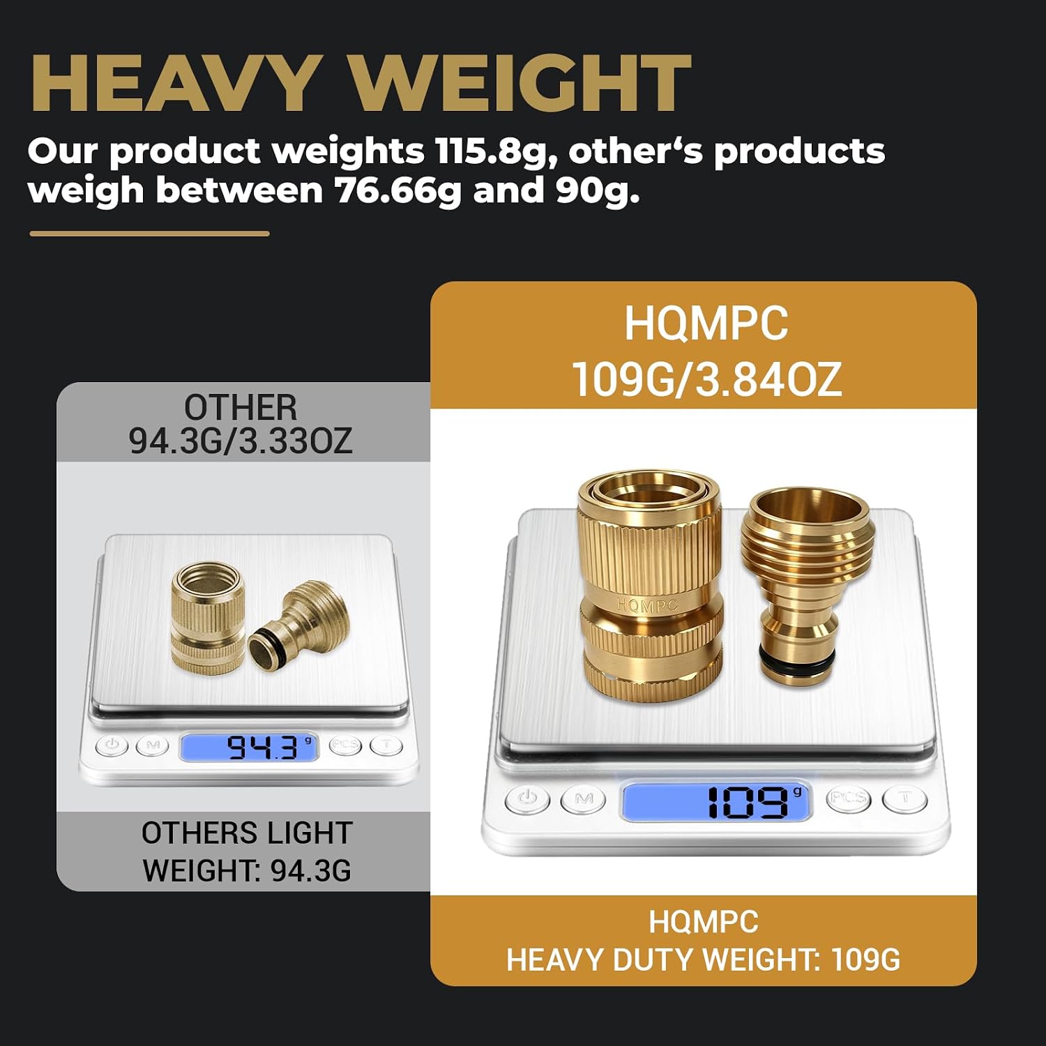 HQMPC Garden Hose Quick Connect Solid Brass Quick Connector Garden Hose Fitting Water Hose Connectors Garden Hose Disconnect 3/4 inch GHT (2Sets) (2Female+2Male)