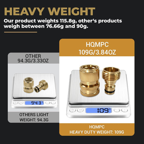 HQMPC Garden Hose Quick Connect Solid Brass Quick Connector Garden Hose Fitting Water Hose Connectors Garden Hose Disconnect 3/4 inch GHT (2Sets) (2Female+2Male)