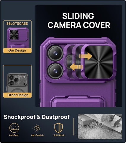 SSLOTSCASE for iPhone 17 Pro Max Case with Card Holder, Dark Purple