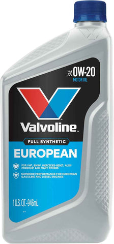 Valvoline European Vehicle Full Synthetic SAE 0W-20 Motor Oil 1 QT, Case of 6