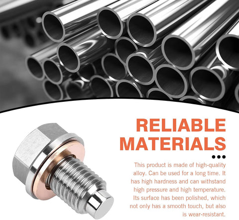 M12 x 1.25 Magnetic Oil Drain Plug, Magnetic Stainless Steel Oil Pan Drain Nut Bolt with 5 PCS Copper Crush Washer Anti Leakage, Universal Leak-proof Replacement,Fits Most Cars, Motorcycles, Boats