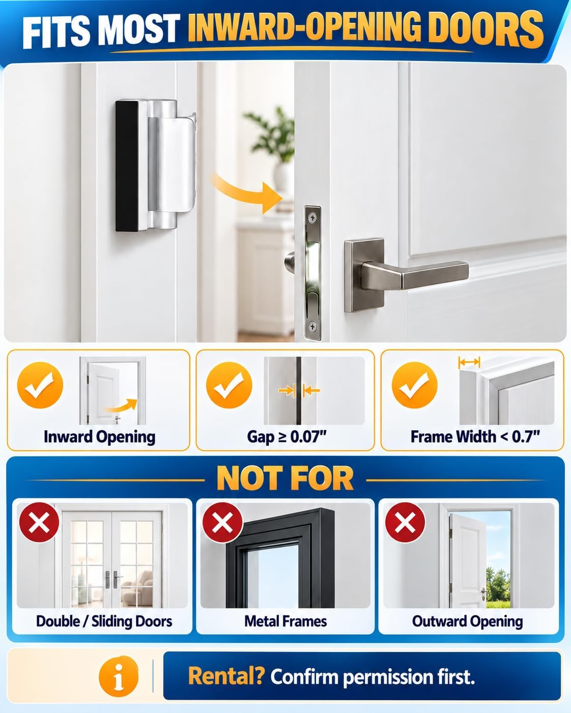Home Security Front Door Lock, Child Safety Door Reinforcement Lock Latch