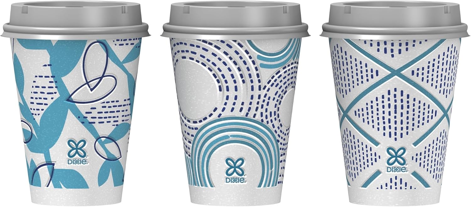 Dixie To Go Paper Coffee Cups With Lids, 12 oz, 156 Count (6 packs of 26 cups), Disposable Insulated Paper Cups for On-The-Go Hot or Cold Beverages