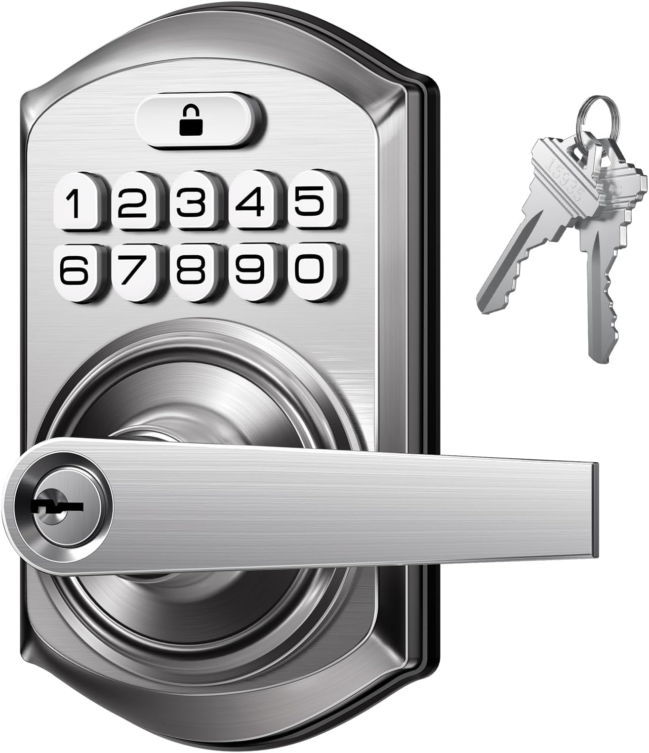 TEEHO TE004 Keyless Entry Door Lock Handle with Keypad, Satin Nickel