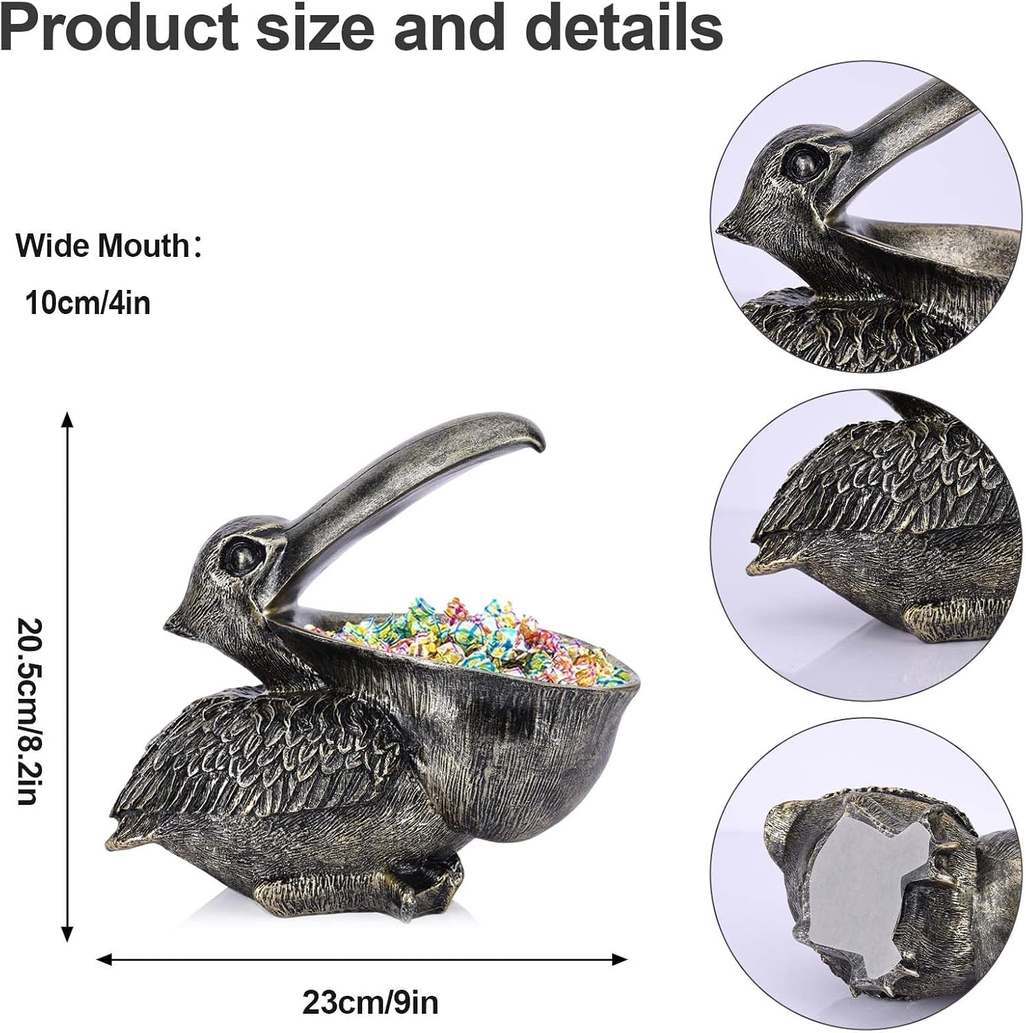 Pelican Key Holder Statues,Fun Animal Hippo Candy Dish,Candy Dish for Office Desk Unique,Modern Key Holder for Pelican Figurine,Suitability Desk bowl and Entry Table Decor Items (Bronze)