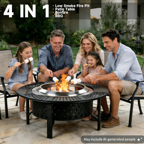 OutVue 42 Inch Smokeless Fire Pit with 2 Grills, Large Firepits for Outside