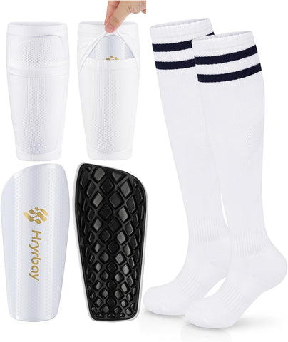 Hryrbay Kids Soccer Shin Guards with Sleeves and Socks Youth Shin Pads Set