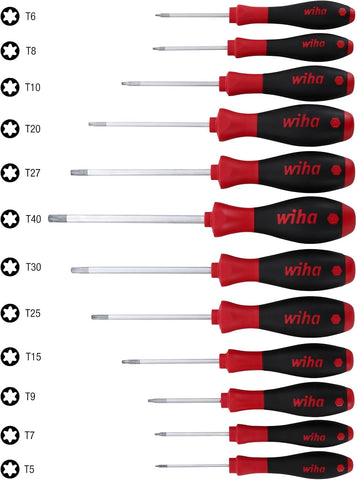 Wiha 36267 Torx Screwdriver Set, 12 Piece, T5–T40, SoftFinish Ergonomic Handle