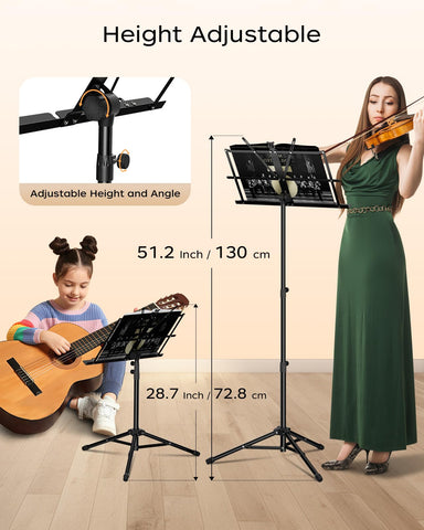 K KASONIC Music Stand, 2 in 1 Dual-Use Folding Sheet Music Stand & Desktop Book Stand, Portable Lightweight with Music Sheet Clip Holder Carrying Bag