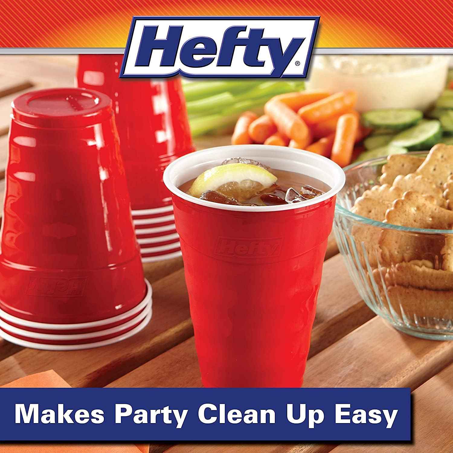 Hefty Easy Grip Disposable Plastic Cold Cups, Red, 18 Ounce (50 Count (Pack of 3)) | 18 Oz Red Cups for Parties, Tailgates, Birthdays, Holidays, and More, Contoured Shape for Easy Gripping, Strong and Durable