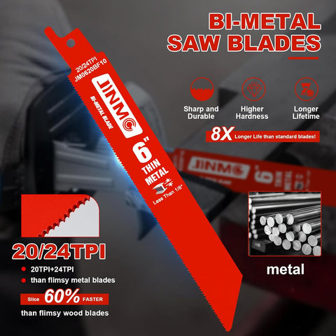 10 Pack 6 Inch 20/24TPI Reciprocating Saw Blades for Diablo Sawzall Blades