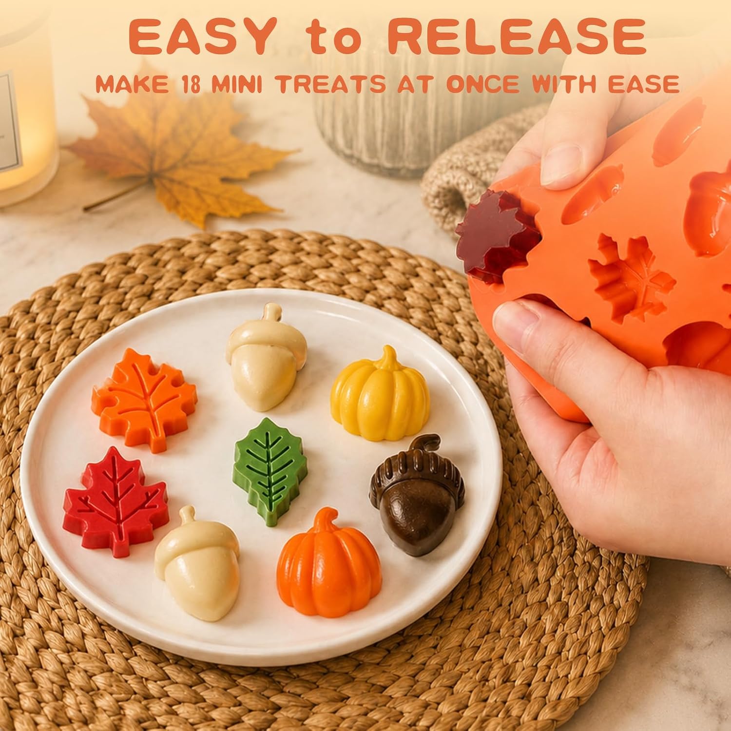HKNMTT 2Pcs Mini Pumpkin Silicone Molds 36-Cavity 9 Shapes Fall Candy Molds