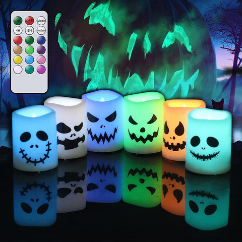 GenSwin Halloween Flameless Votive Candles Color Changing with Remote Timer