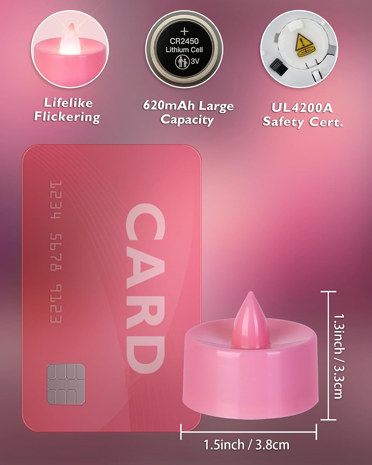 Homemory 24-Pack Pink Remote Flameless Battery Tea Light Candles, 400+ Hrs