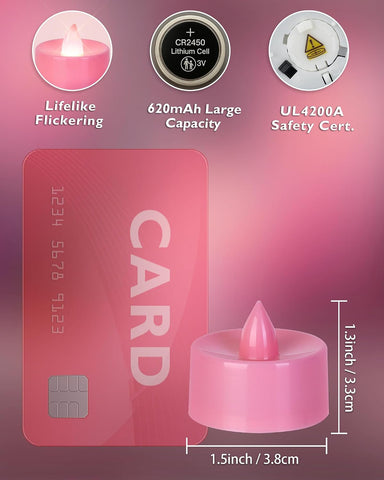 Homemory 24-Pack Pink Remote Flameless Battery Tea Light Candles, 400+ Hrs