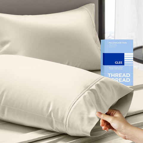 THREAD SPREAD 100% Cotton King Size Pillow Cases Set of 2 - Luxury 400 Thread Count Pillow Cases King Size (Ivory), Soft Cooling Breathable & Durable Sateen Hotel Cotton Pillowcases